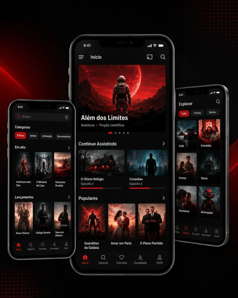 Smart Play APK para Smart TV interface showing streaming app home screen optimized for Smart TV with movies, categories and easy navigation