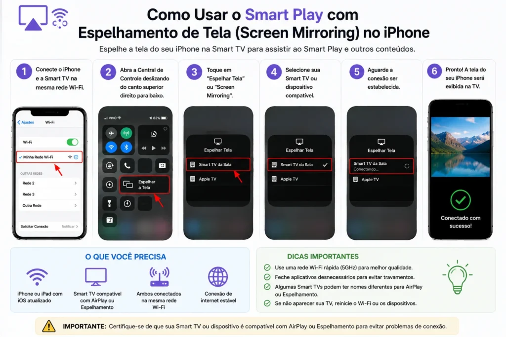 Como usar Smart Play com espelhamento de tela no iPhone